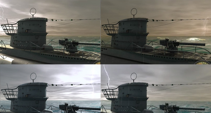 Type VII U-Boat under different light conditions with lightnings (mobile / iOS):